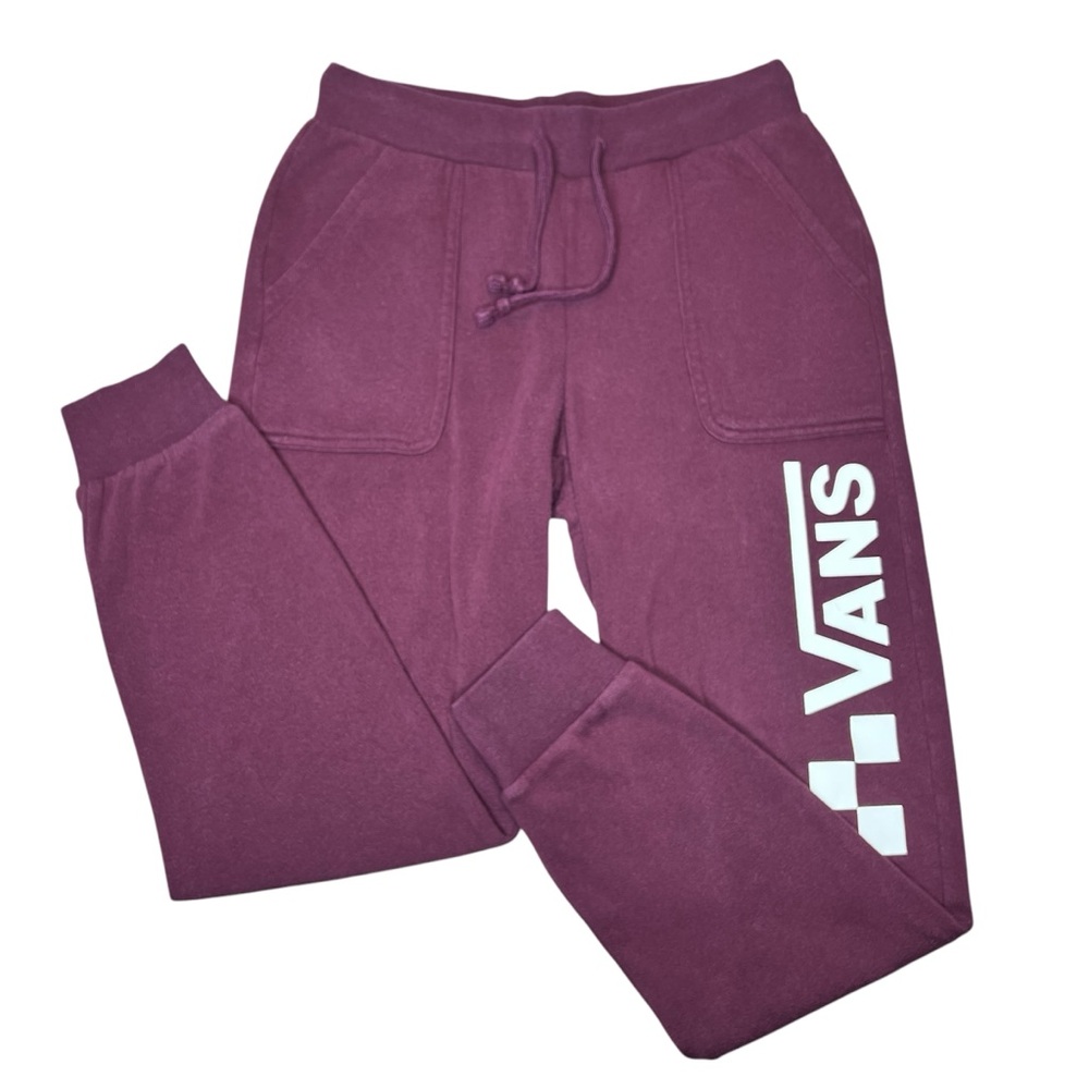 Vans Versa Maroon/White Fleece Checkered Logo Sweatpants/Joggers, Women’s XSmall